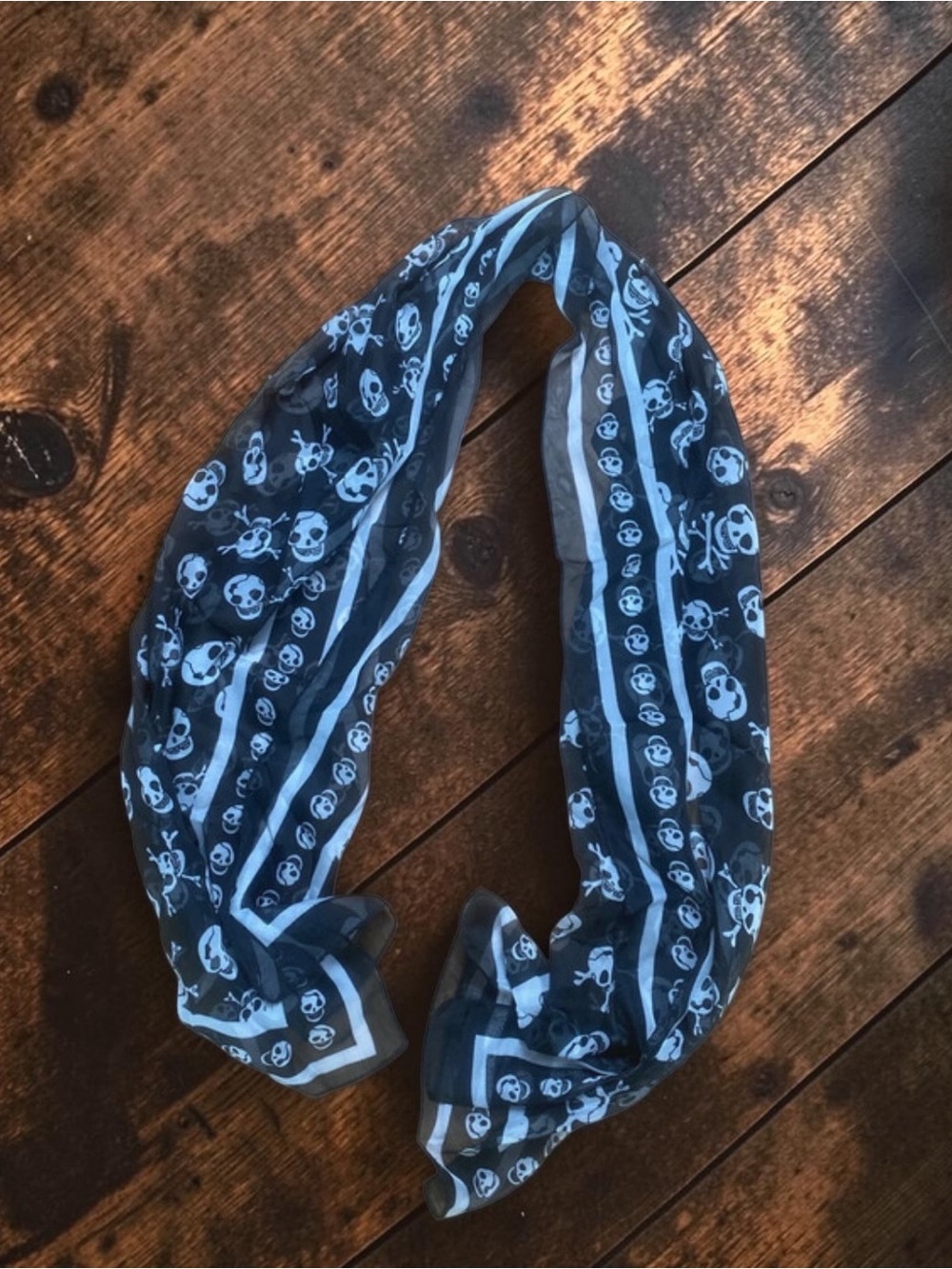 Skull Print Sheer Scarf - Black & White NWOT